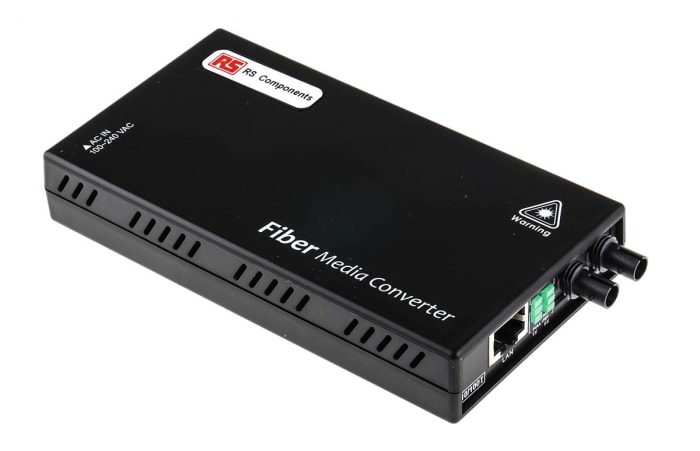 Conversor Ethernet RS PRO Ethernet Materiales de fibra, transmisión 2km, 125Mbit/s, 100 → 240 V ac