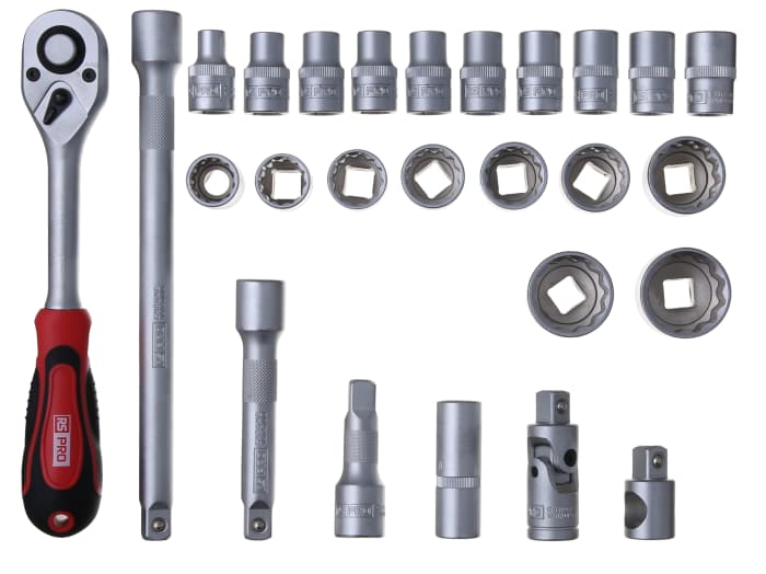 RS PRO 26-Piece Metric 1/2 in Standard Socket Set with Ratchet, 6 point