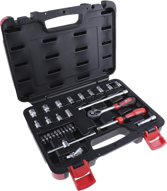 RS PRO 29-Piece Metric 1/4 in Standard Socket/Bit Set with Ratchet