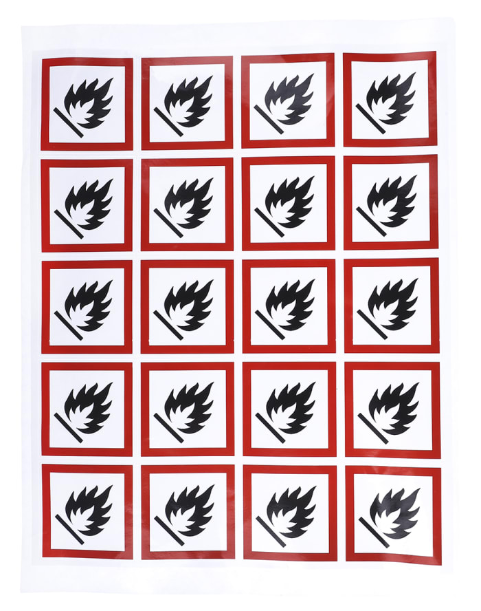 RS PRO Black, Red, White Gloss Polymeric Vinyl Safety Labels 40 mm x 40mm