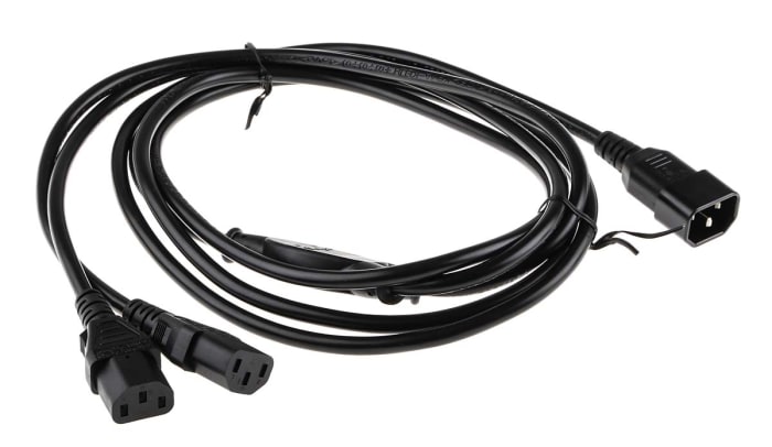 RS PRO IEC C13 x 2 Socket to IEC C14 Plug Power Cord, 2.5m