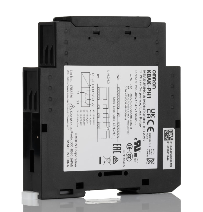 K8AKPH1200500VAC Omron | Omron Phase Monitoring Relay, 3 Phase, DPDT ...