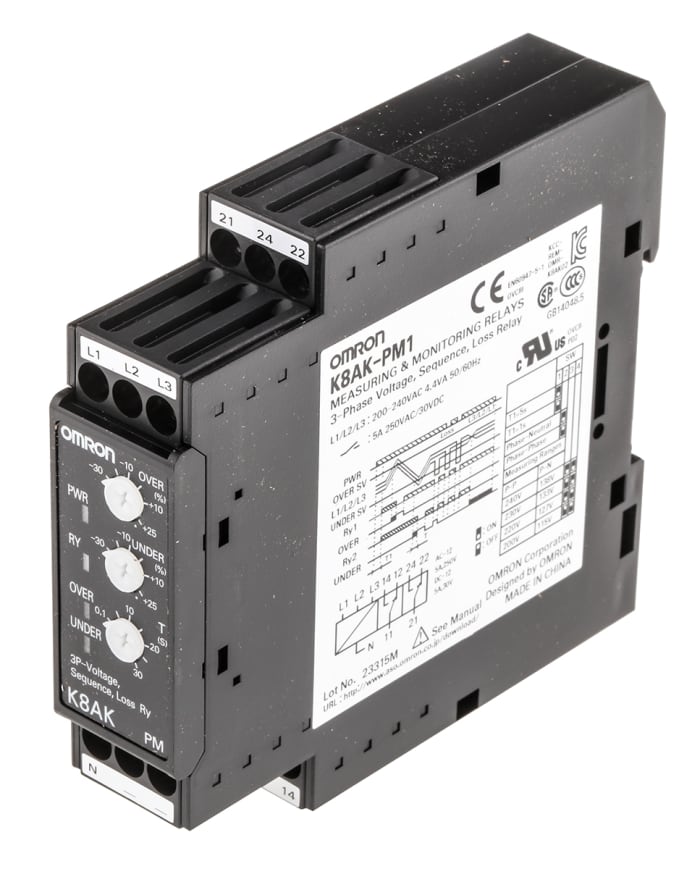 Relé de supervisión de Fase Omron serie K8AK-PM, SPDT, 3 fases, para carril DIN