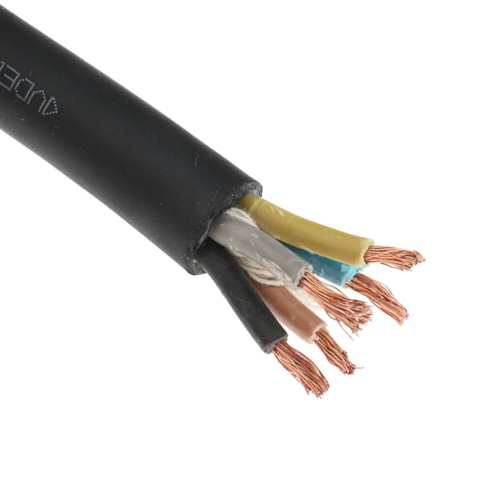 RS PRO 4 mm² 5 Core Power Cable, H07RN-F, Black CPE, 50m