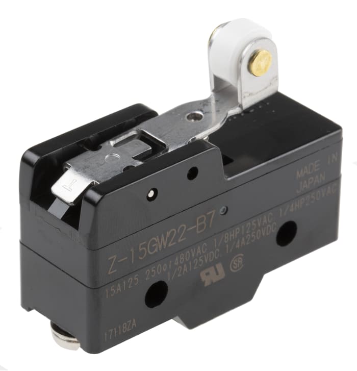 Omron Roller Lever Limit Switch, NO/NC, IP00, SPDT, Thermosetting Resin Housing, 500V ac Max, 15A Max
