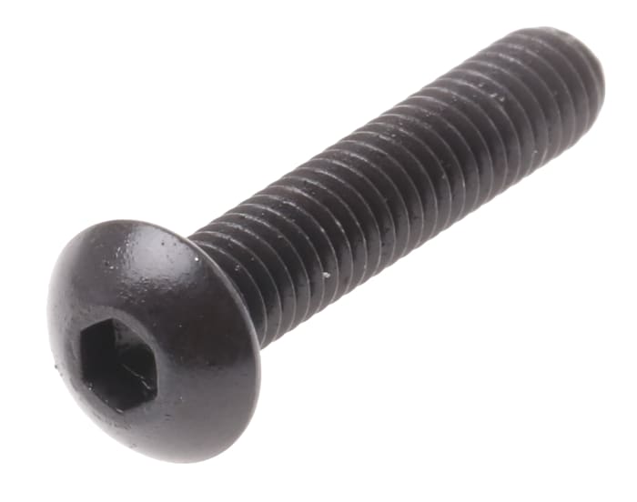 RS PRO Black Steel Hex Socket Button Screw, Hex, M4 x 20 mm