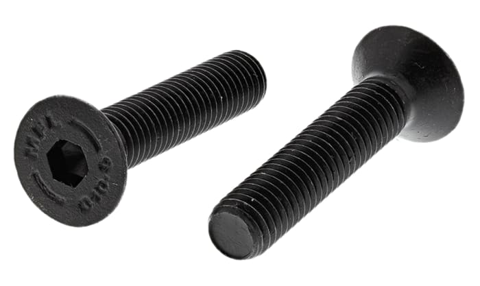 RS PRO Black, Self-Colour Steel Hex Socket Countersunk Screw, DIN 7991, M8 x 40mm