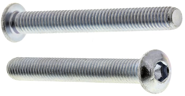 RS PRO Bright Zinc Plated Steel Hex Socket Button Screw, ISO 7380, M6 x 50mm