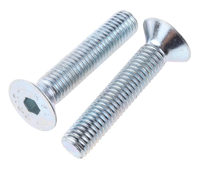 RS PRO Bright Zinc Steel Hex Socket Countersunk Screw, Hex, M10 x 50 mm