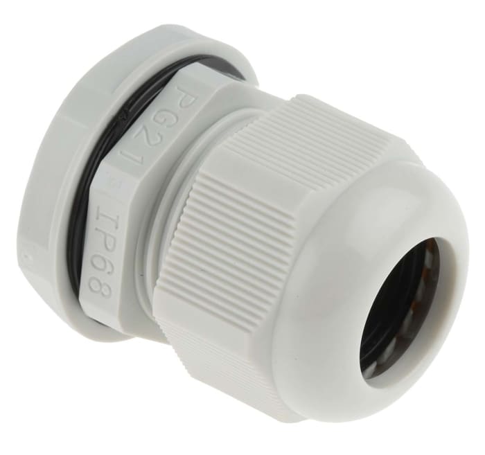RS PRO Grey Nylon Cable Gland, PG21 Thread, 13mm min., 18mm max., IP68