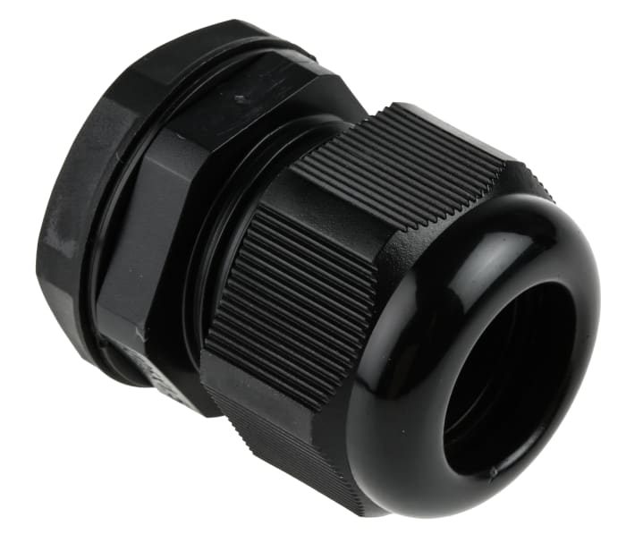 Prensaestopas RS PRO de Nylon 66 Negro, rosca M25, contratuerca incluida, IP68, Pirorretardante, autoextinguible