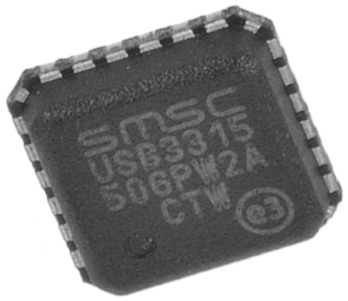 Microchip USB3315C-CP-TR, USB Transceiver, USB 2.0, 1.8 to 3.3 V, 24-Pin QFN