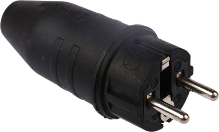 ABL Sursum French / German Mains Plug, 16A Black, Cable Mount Rubber Screw, 250 V