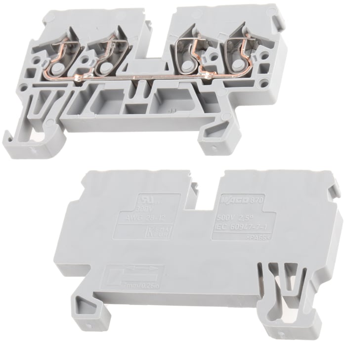 WAGO 870-831 870 Series Grey, 2.5mm², Single-Level, Cage Clamp Termination