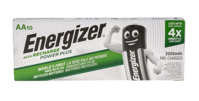 Energizer AA NiMH Rechargeable AA Batteries, 2Ah, 1.2V - Pack of