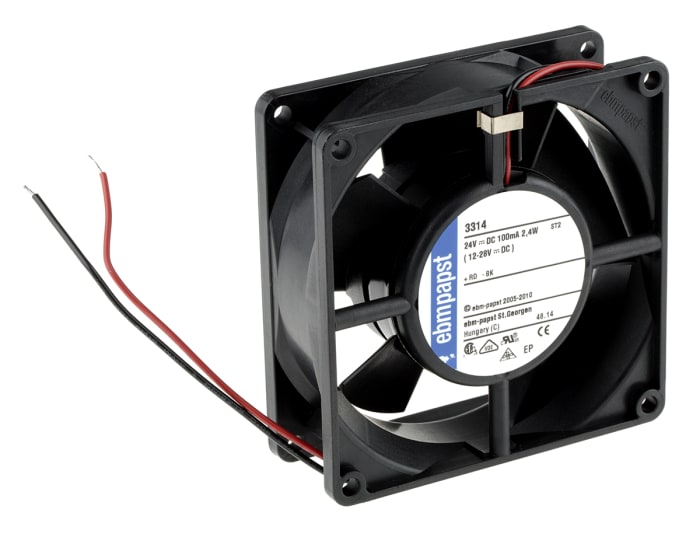 ebm-papst 3314 Series Axial Fan, 24 V dc, DC Operation, 85m³/h, 3W, 92 x 92 x 32mm