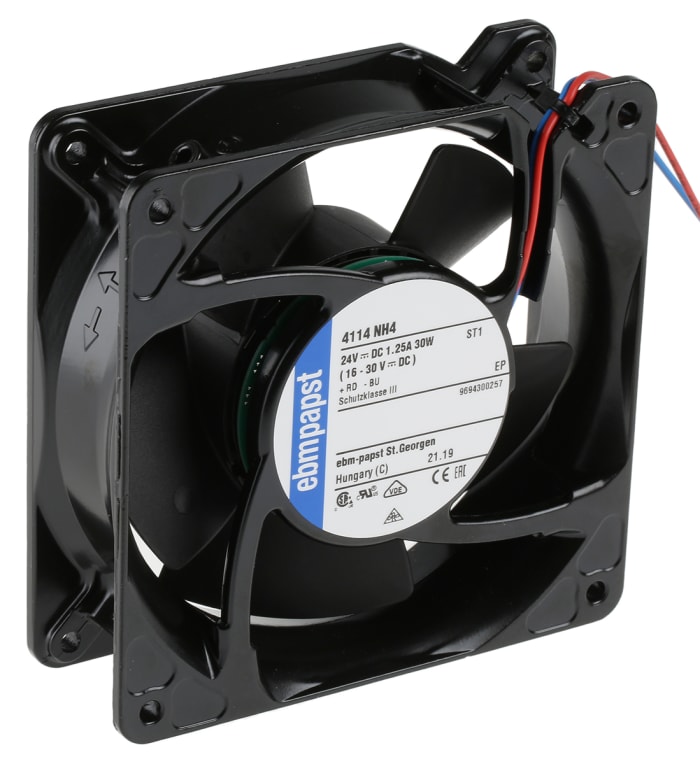 ebm-papst 4100 NH4 - S-Force Series Axial Fan, 24 V dc, DC Operation, 355m³/h, 30W, IP20, 119 x 119 x 38mm