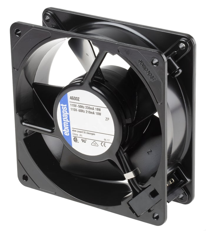ebm-papst 4000 Z Series Axial Fan, 115 V ac, AC Operation, 180m³/h, 18W, 119 x 119 x 38mm
