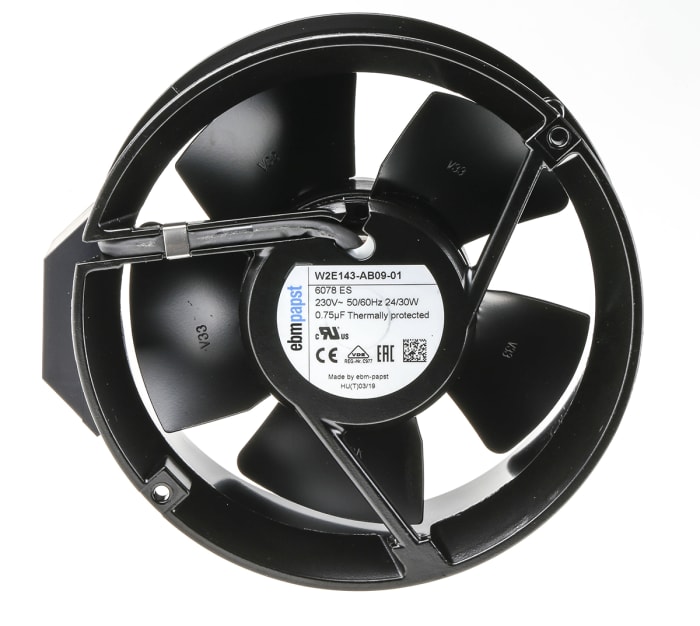 ebm-papst W2E143 Series Axial Fan, 230 V ac, AC Operation, 500m³/h, 29W, 172 x 51mm