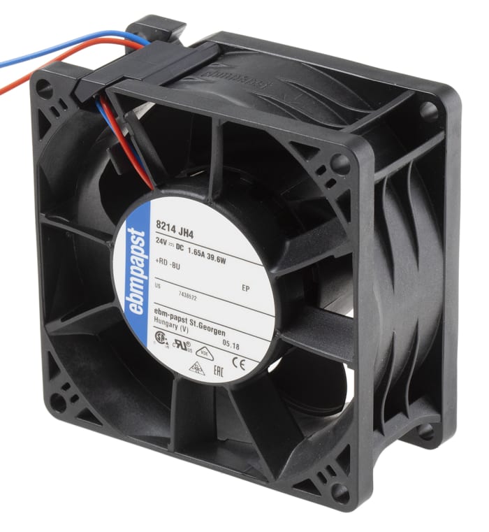 ebm-papst 8200 J Series Axial Fan, 24 V dc, DC Operation, 222m³/h, 38W, 80 x 80 x 38mm