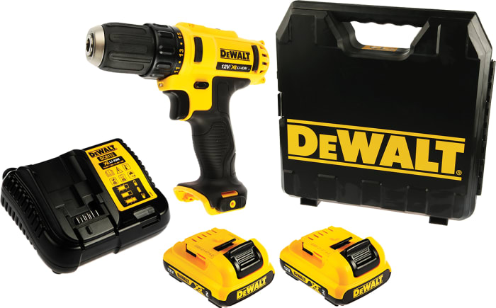 Taladro-atornillador DeWALT a batería Li-Ion de 12V 2Ah 180W, DCD710D2 con 2 baterías, Euroconector