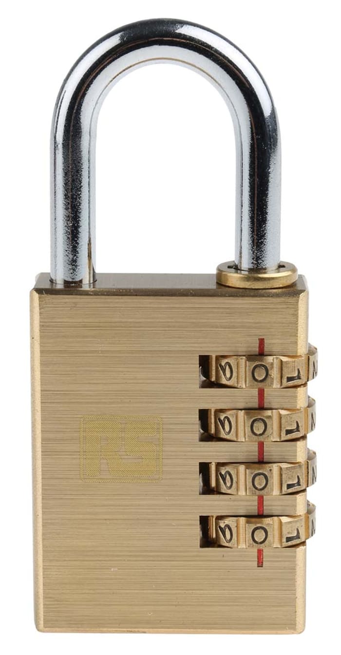 RS PRO Combination Weatherproof Brass Combination Padlock, 6mm Shackle,  40mm Body