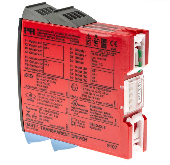 PR Electronics 9100 Series HART Transparent Driver, Current Input, Current, Relay Output, 19.2 → 31.2V dc Supply