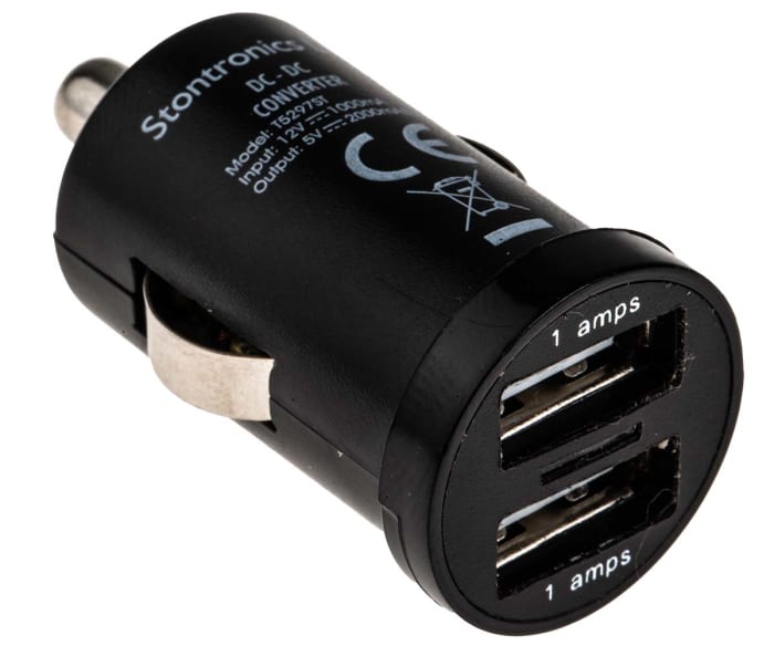 RS PRO, RS PRO Car Charger, 12V dc Input, 5V dc Output USB, 2 x 1A, 828-0226