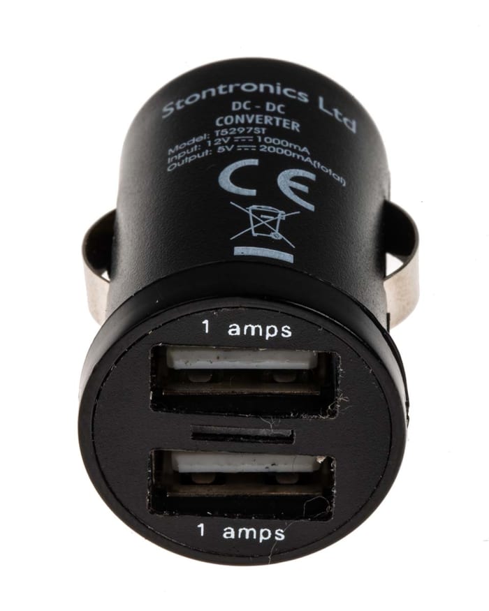 RS PRO Car Charger 12V dc Input 5V dc Output USB 2 x 1A RS PRO RS Components Brazil