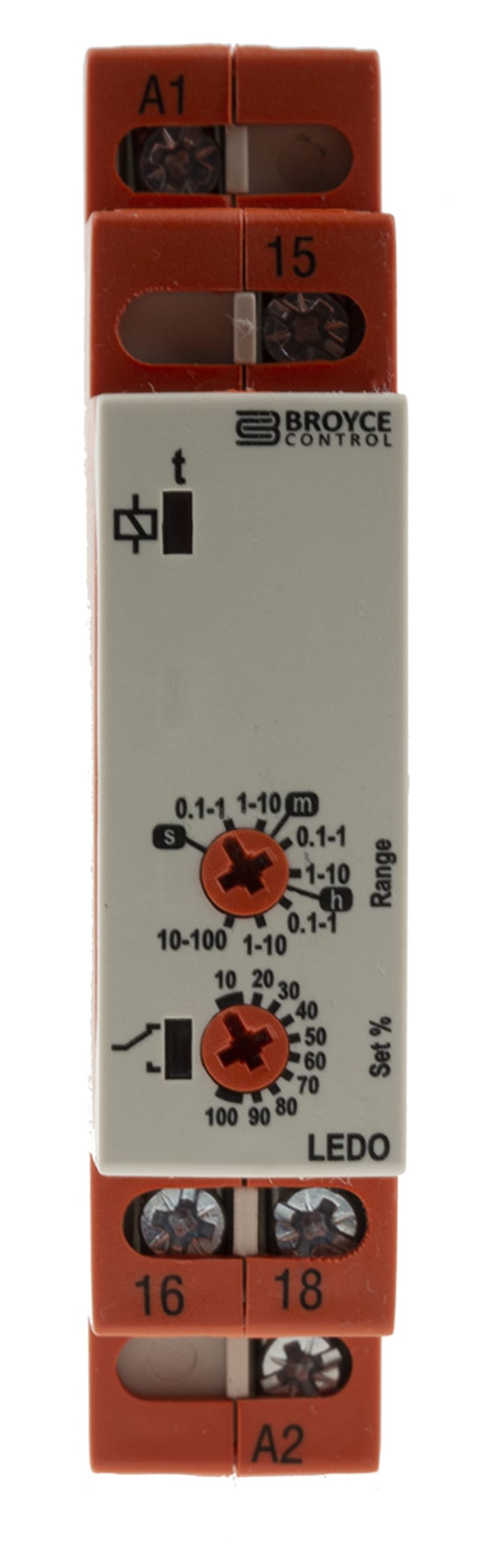 Broyce Control DIN Rail Mount Timer Relay, 12 → 230V ac/dc, 1-Contact, 0.1 s → 100h, 1-Function, SPDT