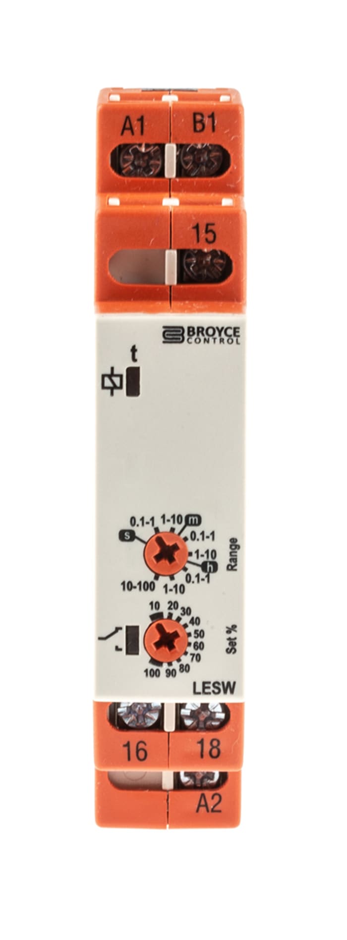 Broyce Control DIN Rail Mount Timer Relay, 12 → 230V ac/dc, 1-Contact, 0.1 s → 100h, 1-Function, SPDT