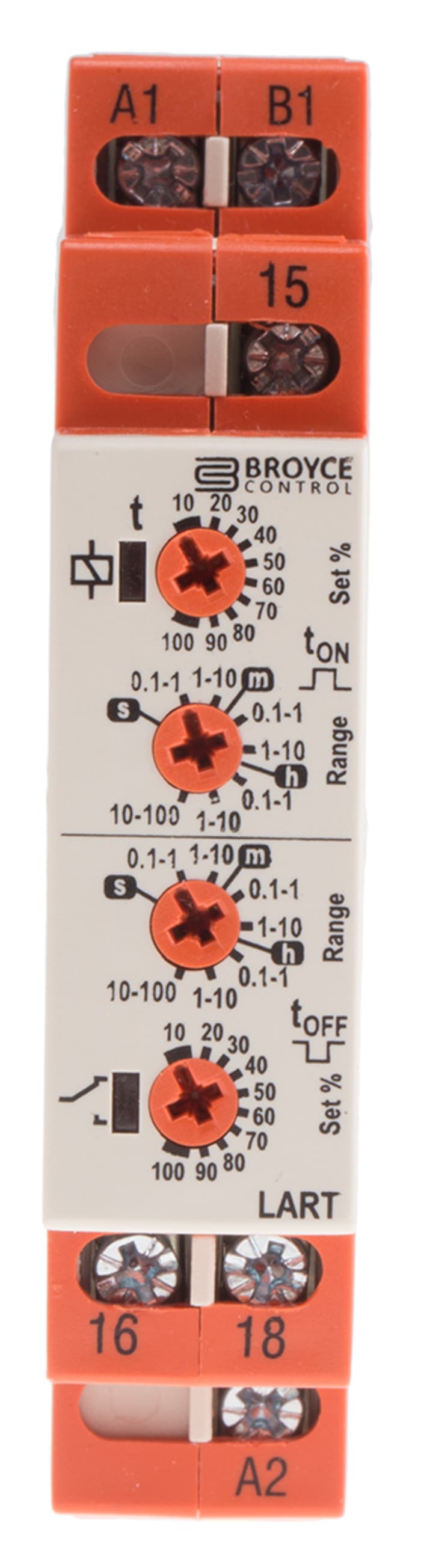 Broyce Control DIN Rail Mount Timer Relay, 24 → 230 V ac/12 → 230V dc, 1-Contact, 0.1 s → 100h,