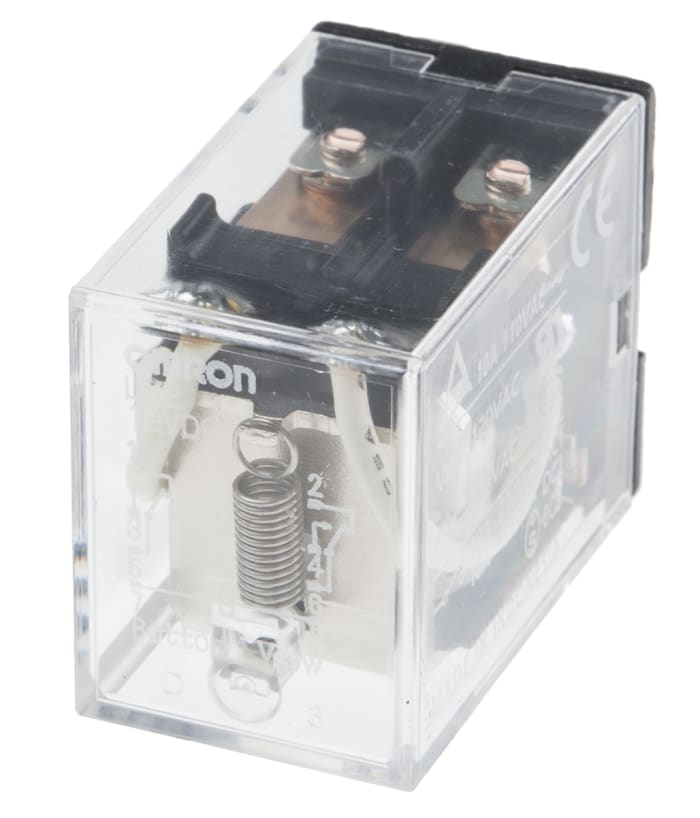 Omron Plug In Non-Latching Relay, 12V dc Coil, 10A Switching Current, DPDT