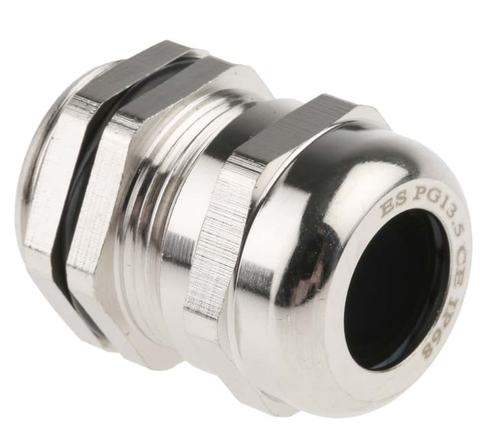 RS PRO Metallic Nickel Plated Brass Cable Gland, PG13.5 Thread, 6mm min., 12mm max., IP68