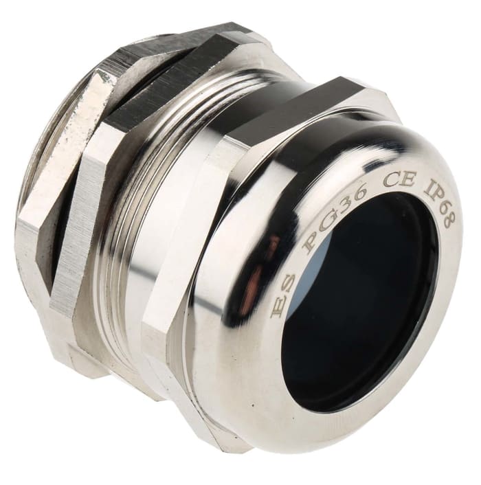 RS PRO Metallic Nickel Plated Brass Cable Gland, PG36 Thread, 22mm min., 32mm max., IP68