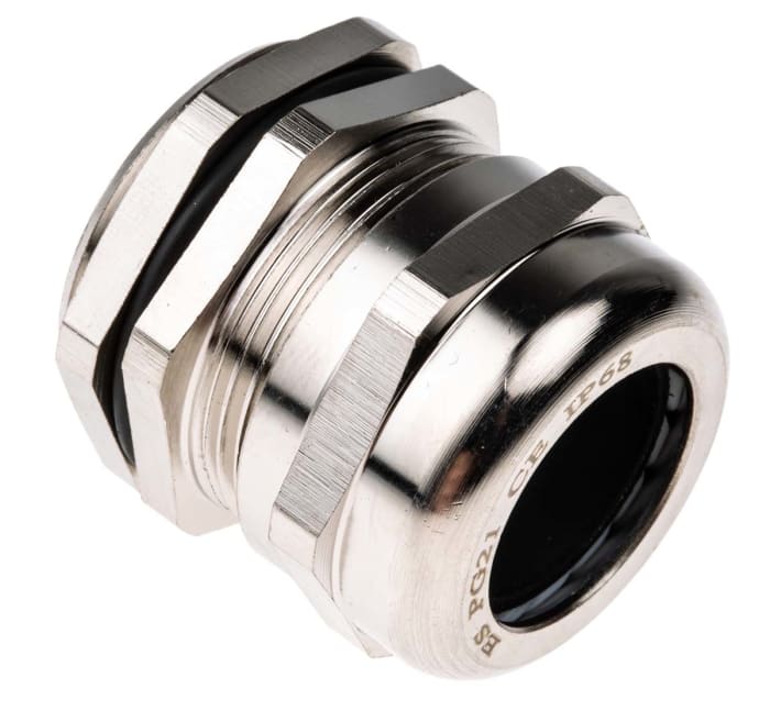 RS PRO Metallic Nickel Plated Brass Cable Gland, PG21 Thread, 13mm min., 18mm max., IP68