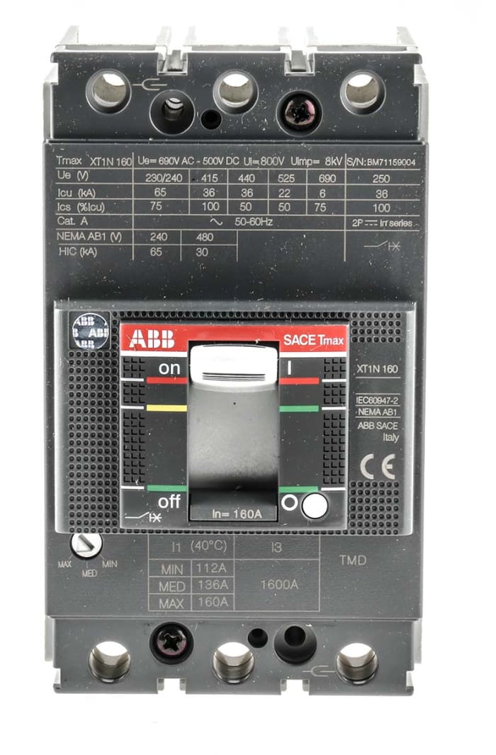 Disjoncteur ABB Protecta 3 pôles, 160A, pouvoir de coupure 36 kA, montage DIN Rail