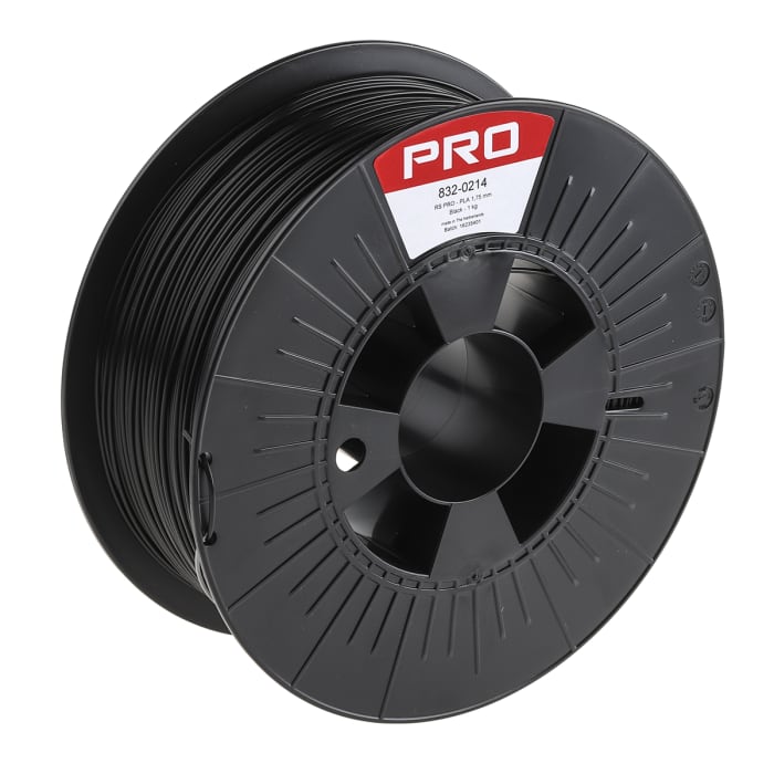 Filament pour imprimante 3D RS PRO, PLA, Ø 1.75mm, Noir, 1kg, FDM