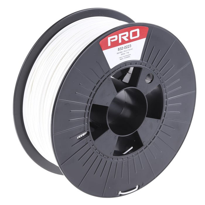Filament pour imprimante 3D RS PRO, PLA, Ø 1.75mm, Blanc, 1kg, FDM