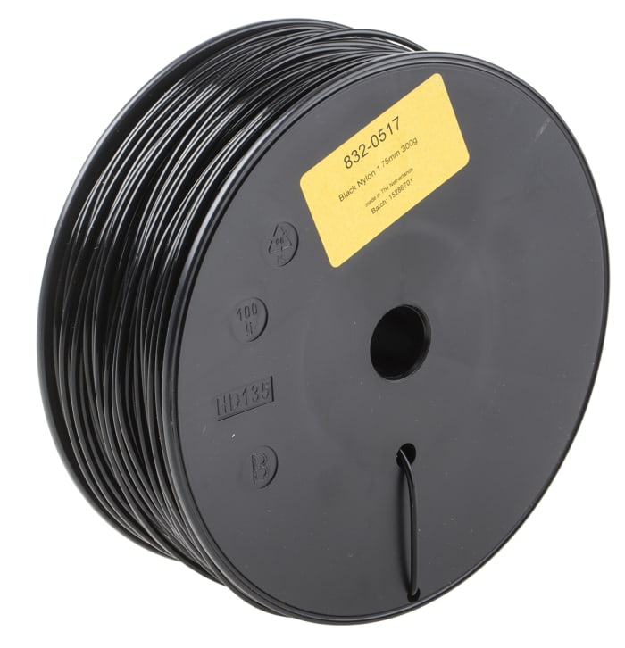RS PRO 1.75mm Black Nylon PA12 3D Printer Filament, 300g