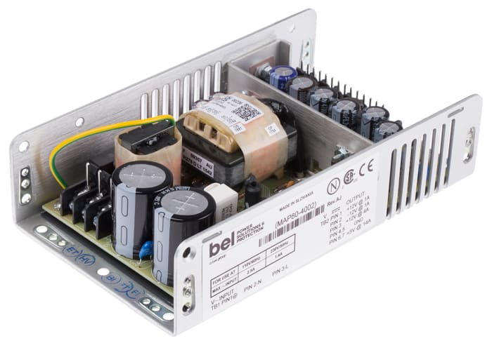 Fuente de alimentación conmutada BEL POWER SOLUTIONS INC, 5 V dc, ±12 V dc, 1A, 80W, 4 salidas, Soporte en U