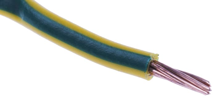 RS PRO Green/Yellow 2.5mm² Hook Up Wire, 14 AWG, 7/0.67 mm, 100m, PVC Insulation