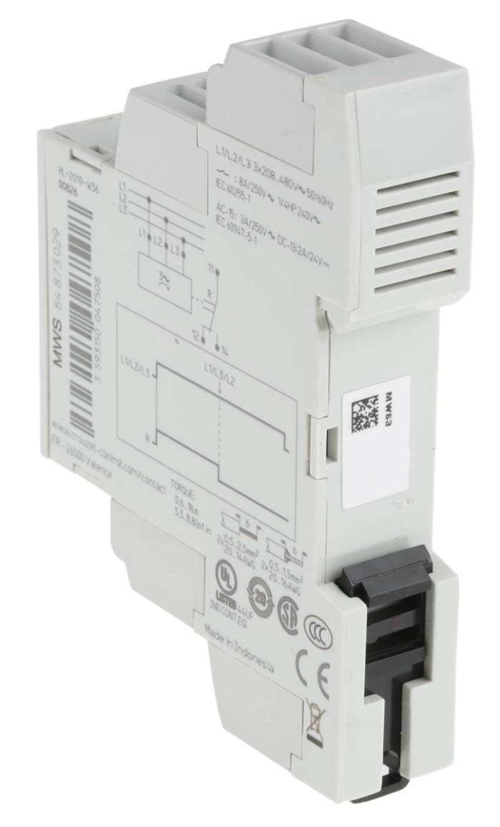 Crouzet Phase, Voltage Monitoring Relay, 3 Phase, SPDT, 183 → 528V ac, DIN  Rail