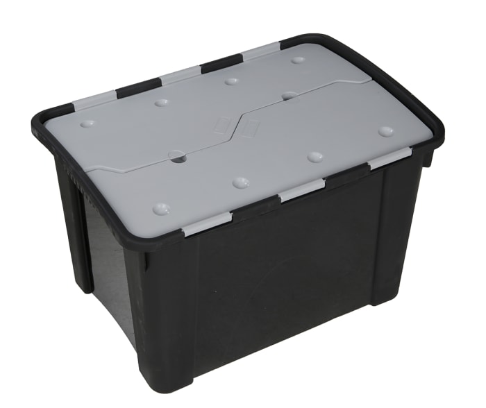 RS PRO | RS PRO 60L Black, Grey Polypropylene Storage Box, 385 mm x ...