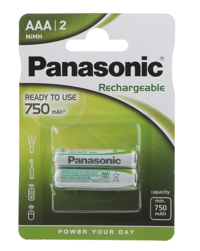 Panasonic AAA Ready to Use 750 mAh NiMH Rechargeable Batteries. 4 Pack