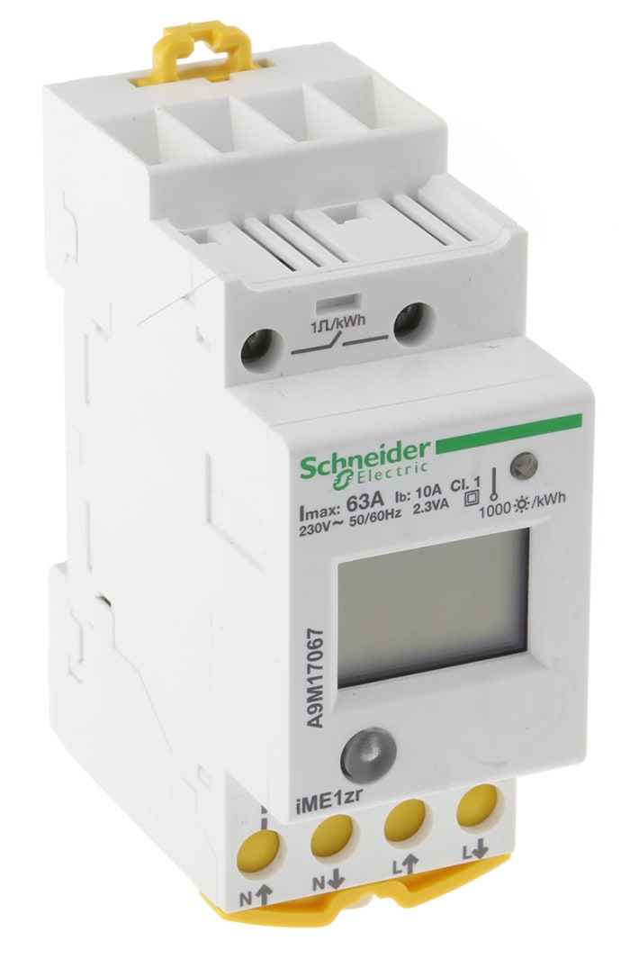 Medidor de energía Schneider Electric serie Acti 9 iME, display LCD, con 5 dígitos, 1 fase, dim. 36mm x 81mm