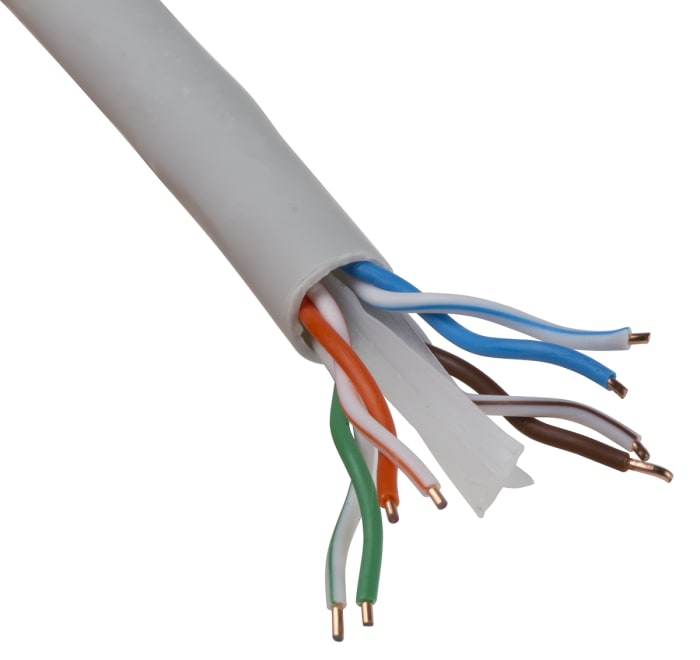 Cable Ethernet Cat6 UTP RS PRO de color Gris, long. 100m, funda de LSZH, PVC, Libre de halógenos y bajo nivel de humo