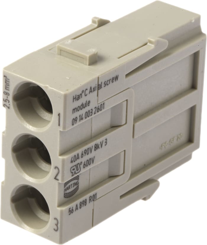 HARTING Heavy Duty Power Connector Module, 40A, Male, Han-Modular Series, 3 Contacts