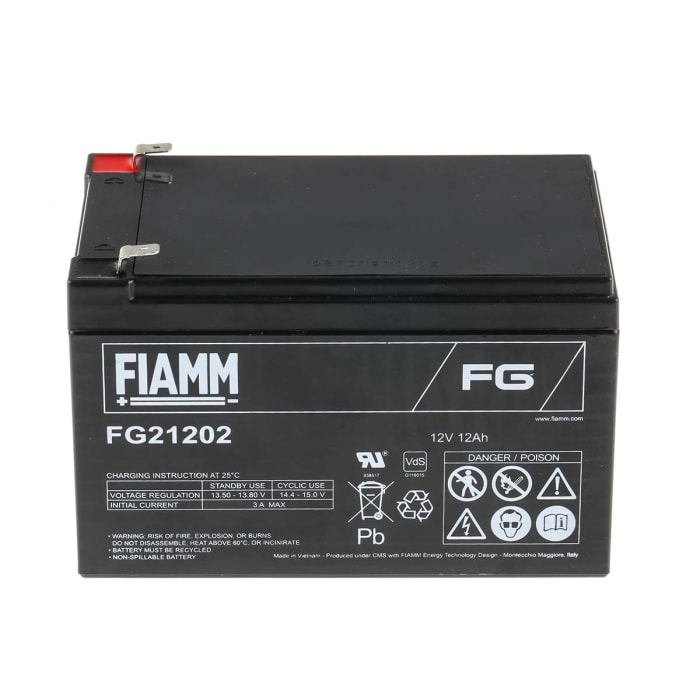 Fiamm 12V Faston F2 Sealed Lead Acid Battery, 12Ah