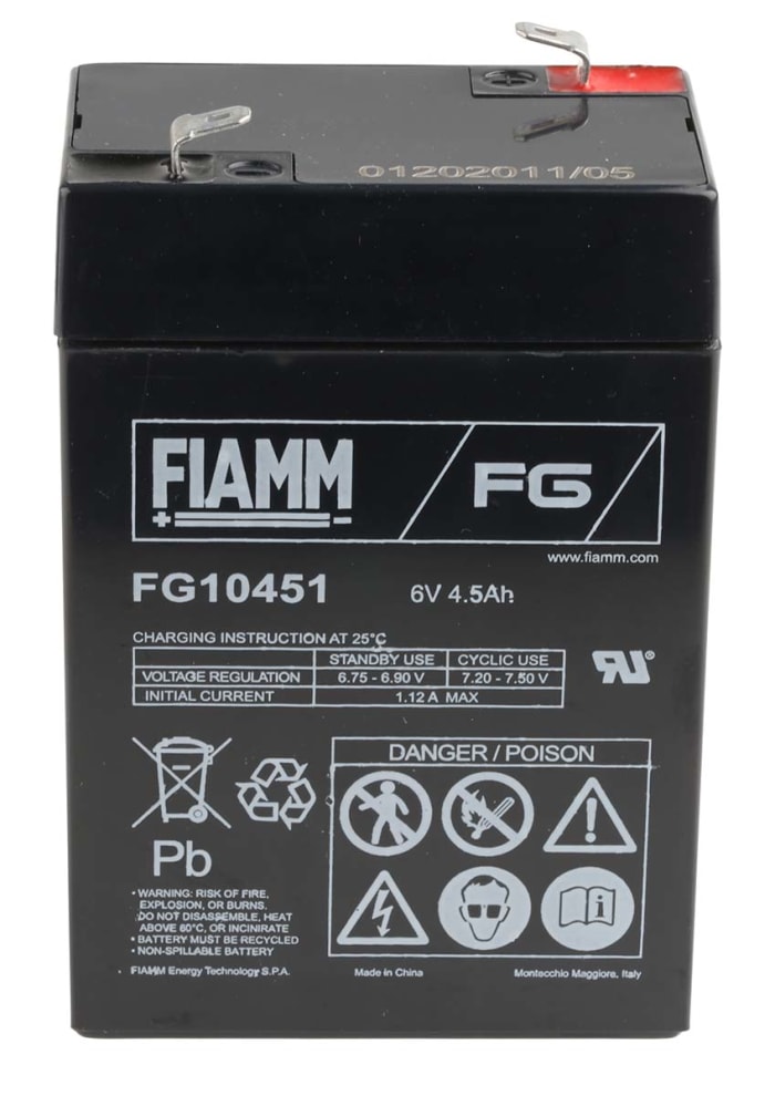 Fiamm 6V Faston F1 Sealed Lead Acid Battery, 4.5Ah